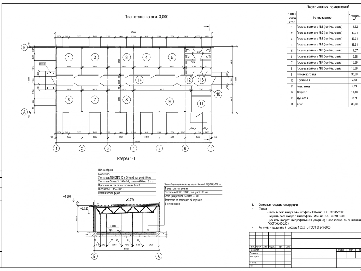 Планировка Проект гостиницы из сэндвич-панелей -  фото 1